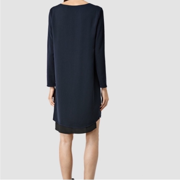 Allsaints Navy Blue/Black Roder Japanese Cloth Silk Blend Dress Size: 0 - Picture 2 of 11
